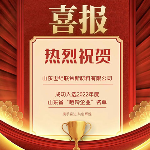 喜報(bào)！山東世紀(jì)聯(lián)合新材料科技有限公司 榮獲省級(jí)“瞪羚企業(yè)”稱號(hào)！